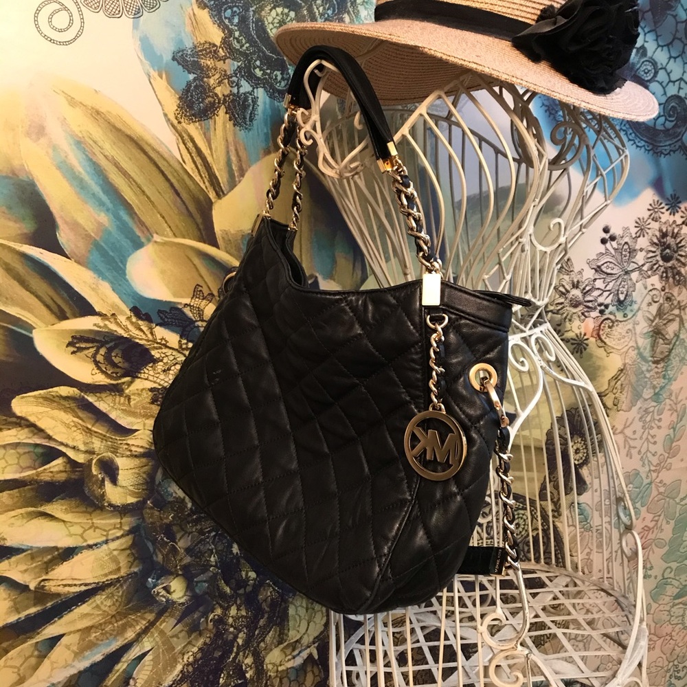 Michael Kors black leather quilted shoulder bag